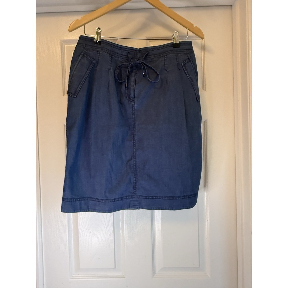 Lafayette 148 Skirt Womens 8 Blue Stretch Cotton Drawstring Utility Knee Length
